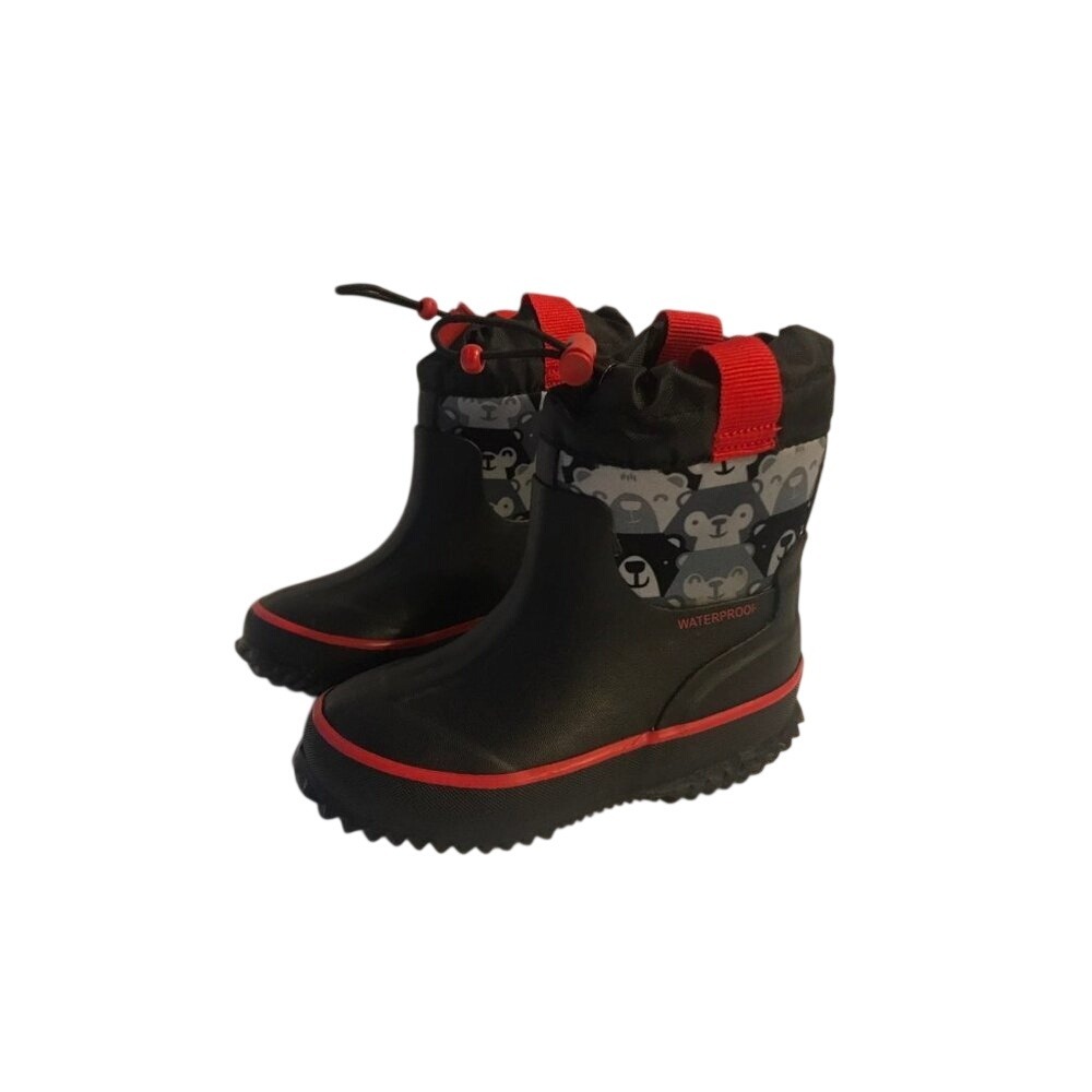 cat and jack Waterproof Rain Boots Bear Print Black Red Size 5/6